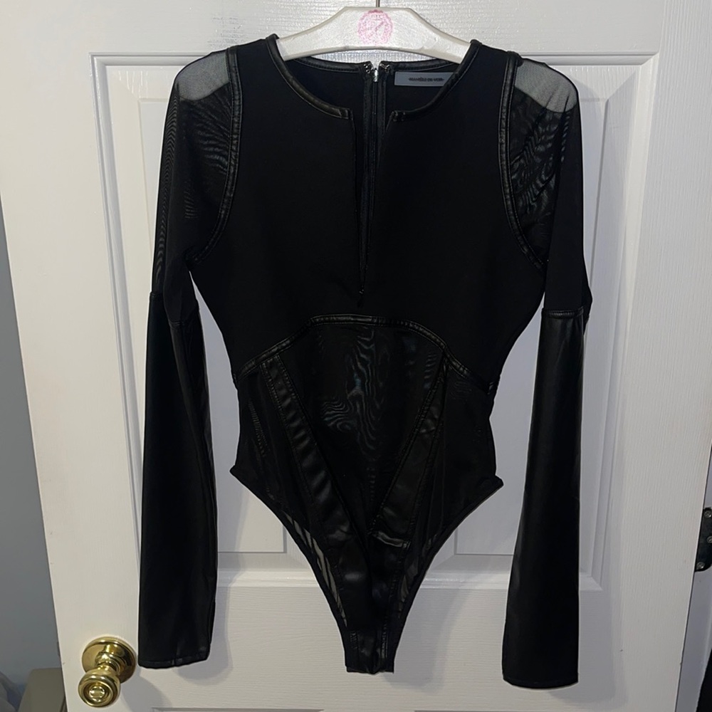 Leather and mesh bodysuit